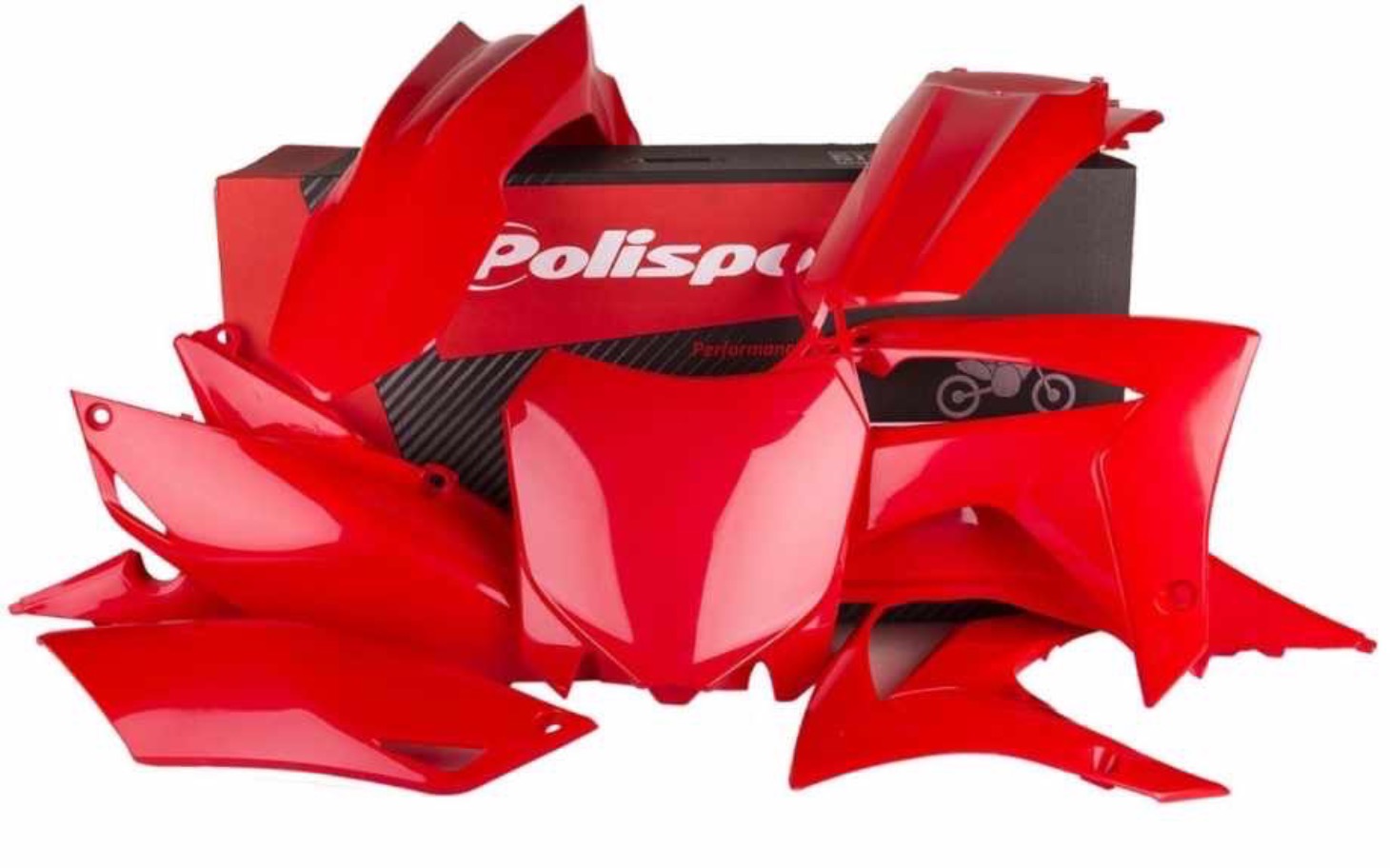 
        Zestaw czerwonych osłon do motocykla, poprawiający wygląd.
    