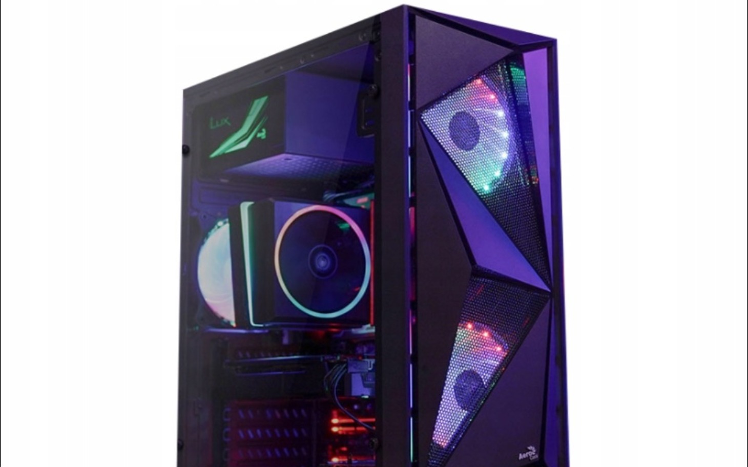 
        Nowoczesna obudowa komputera z podświetleniem RGB.
    