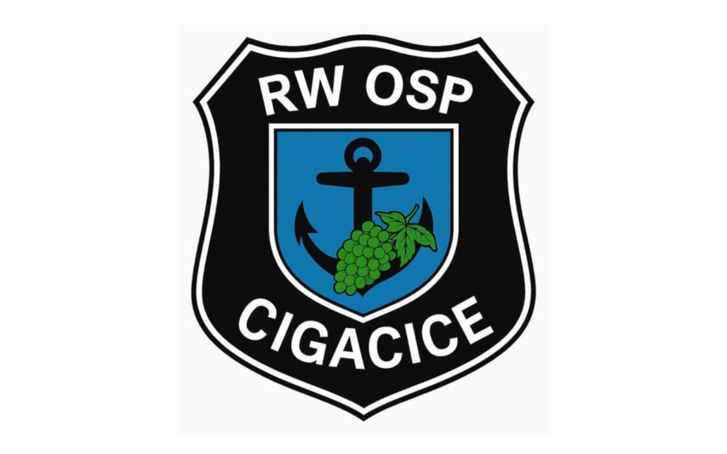 
        Logo OSP Cigacice z kotwicą i winogronami.
    