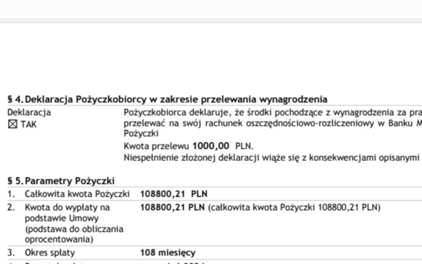 
        Dokument dotyczący pożyczki i warunków umowy.
    