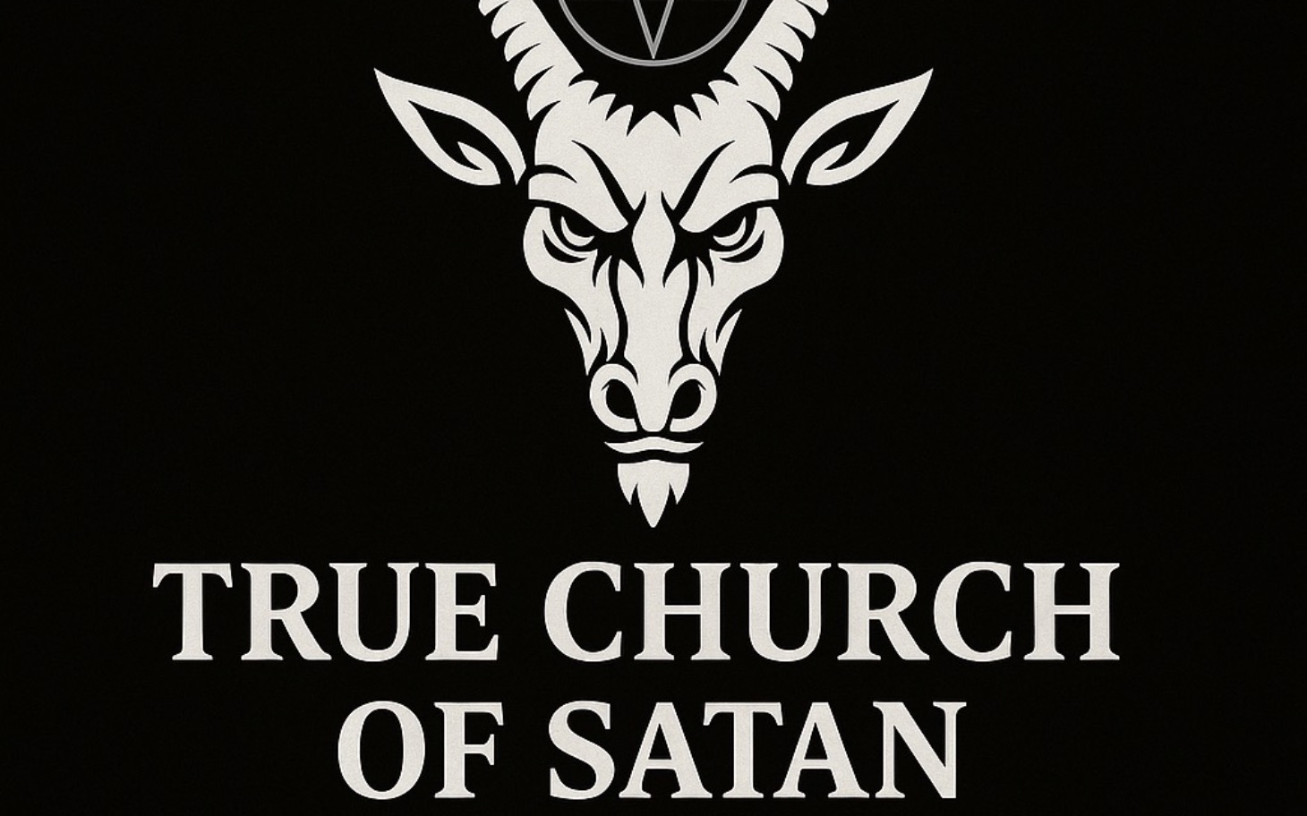 
        Logo z kozłem i napisem 'Prawdziwy Kościół Szatana'.
    