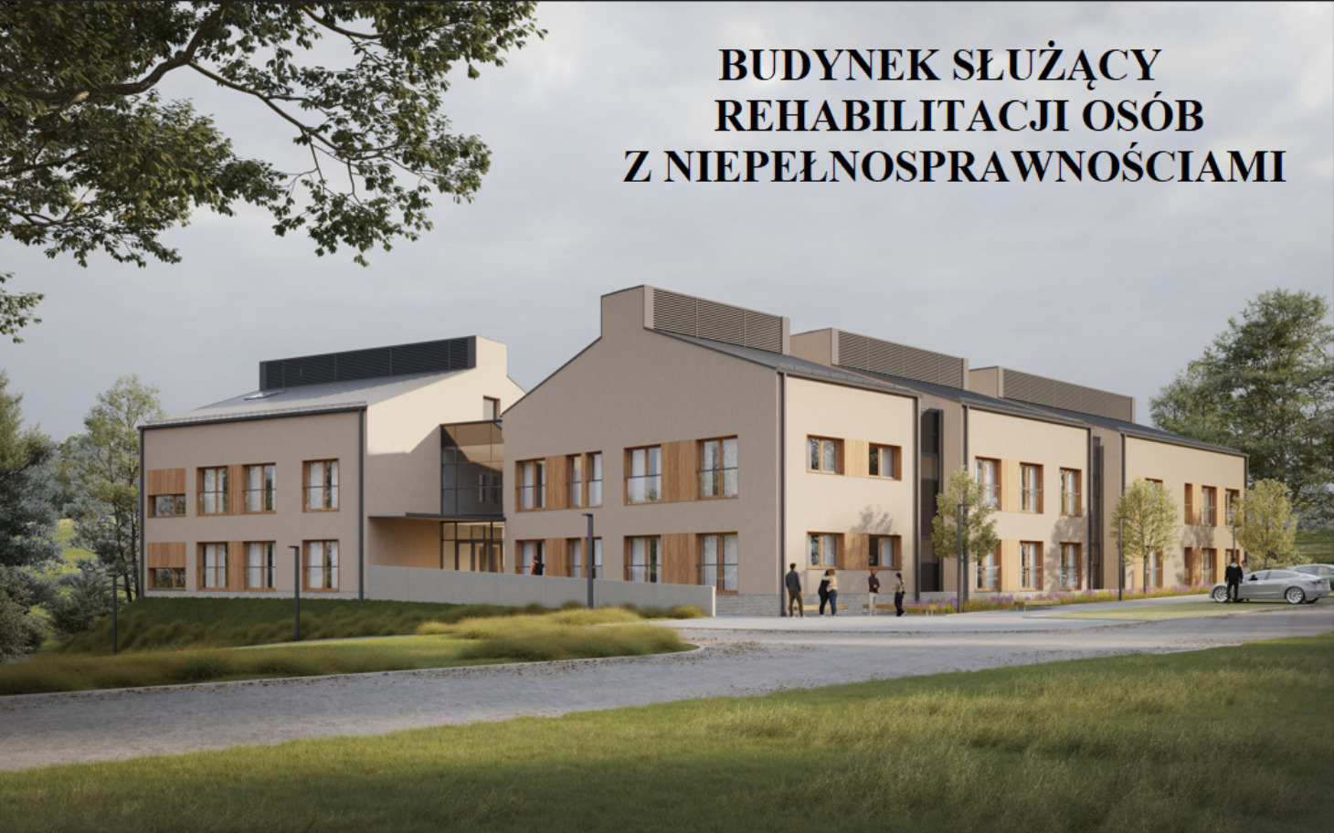 
        Nowoczesny budynek rehabilitacyjny dla osób z niepełnosprawnościami.
    