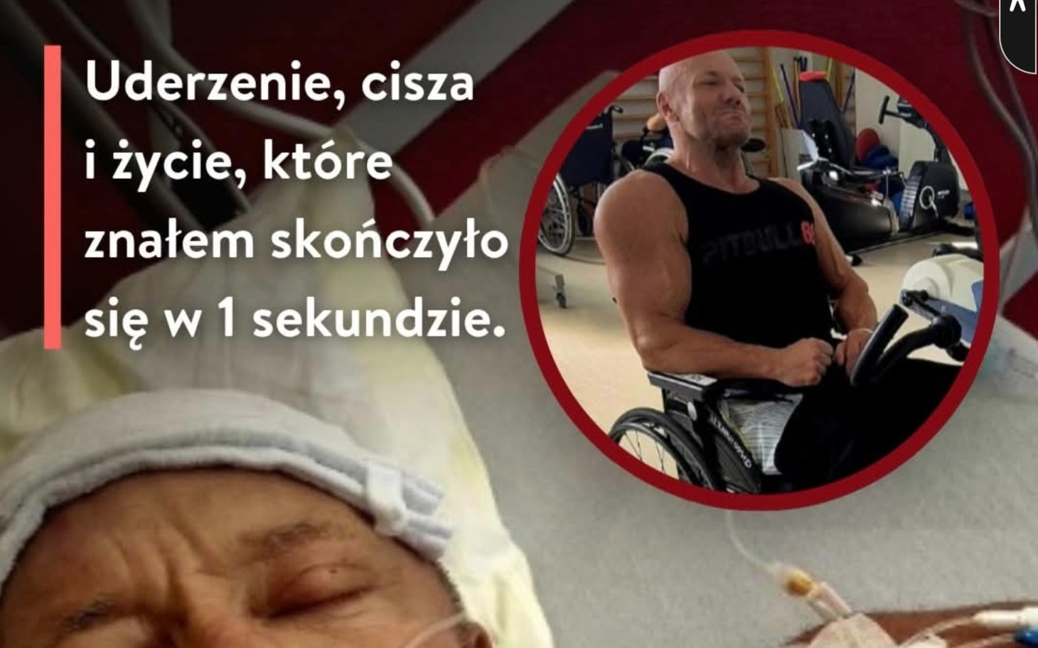 
        Dramatyczny obraz zniszczonego miasta i tekst informacyjny w żółto-czarnych kolorach.
    
