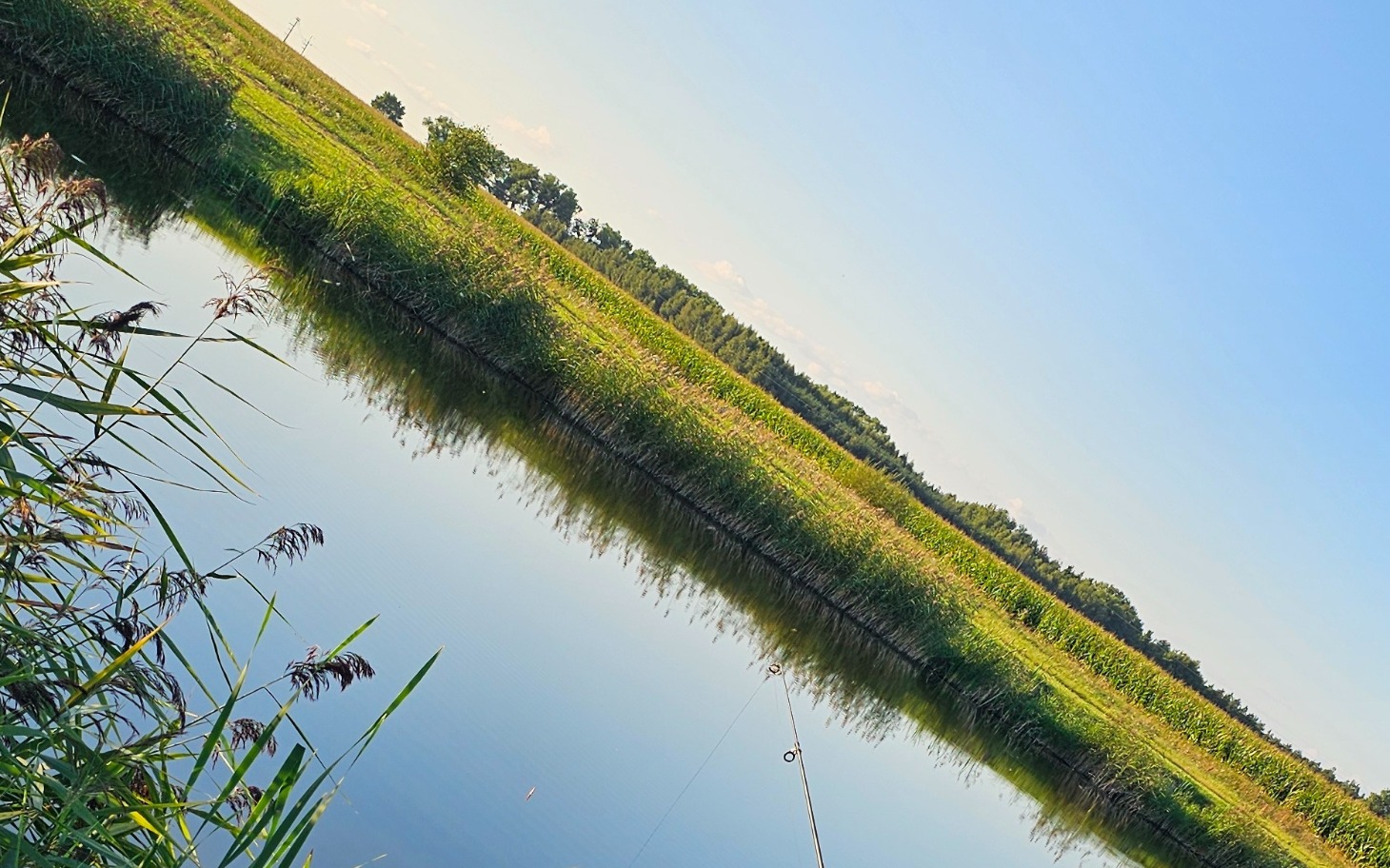
        Widok na spokojną rzekę otoczoną zielenią.
    