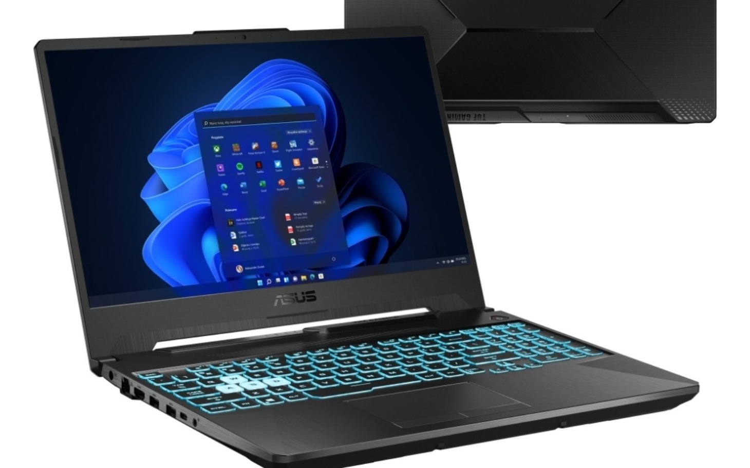 
        Laptop ASUS z systemem Windows 11 na ekranie.
    
