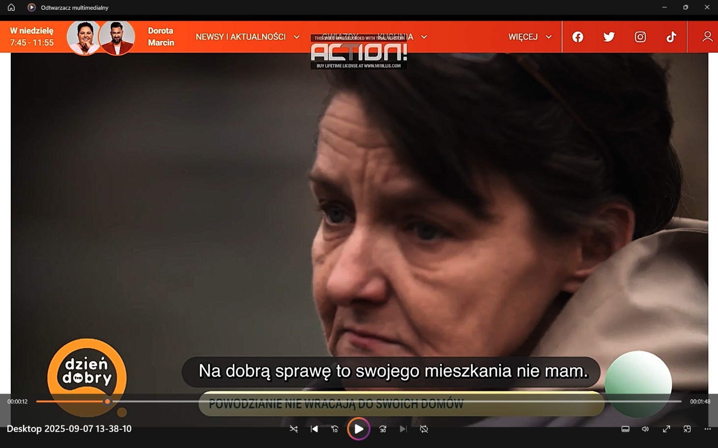 
        Kobieta w programie telewizyjnym, mówi o braku mieszkania.
    