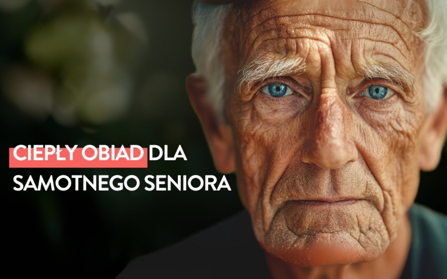 
        Portret starszego mężczyzny z wyrazem twarzy, promujący ciepły posiłek dla seniorów.
    