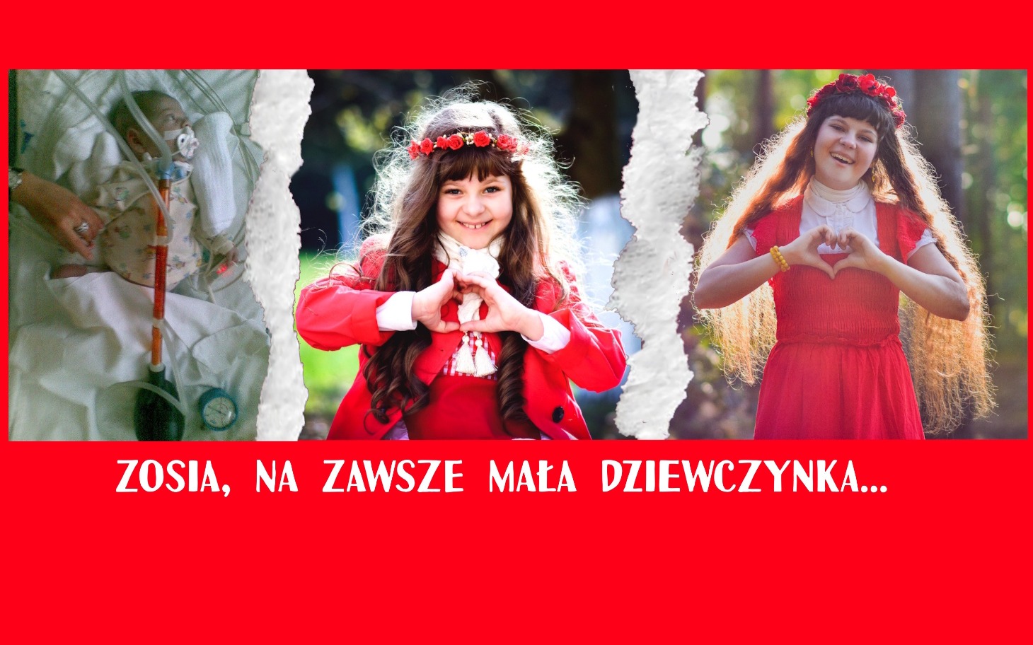 
        Trzy zdjęcia Zosi, uśmiechającej się w czerwonej sukience.
    