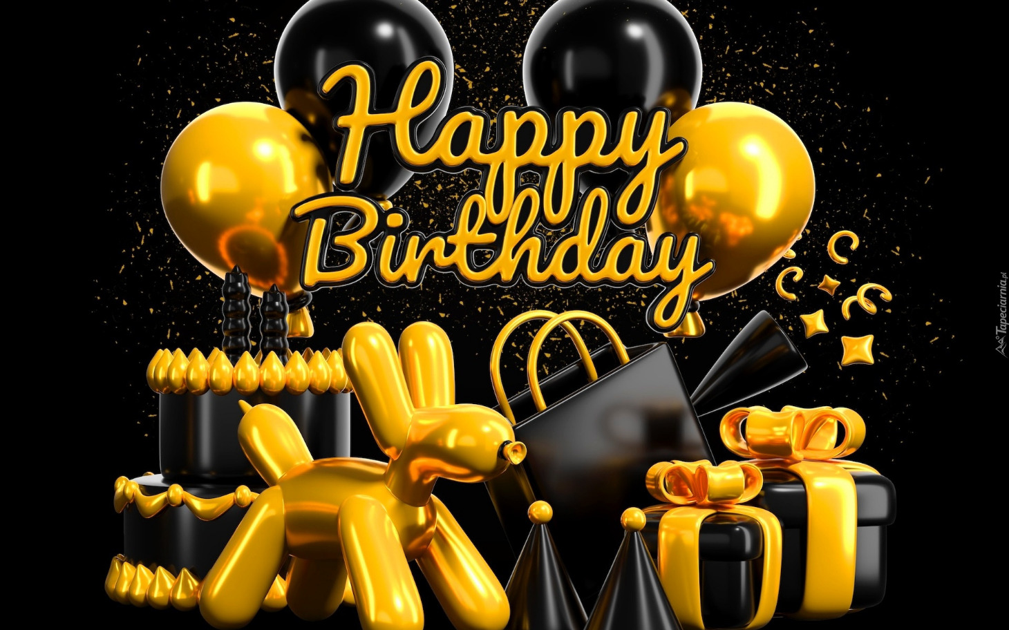 
        Grafika z balonami i napisem 'Szczęśliwych Urodzin'.
    