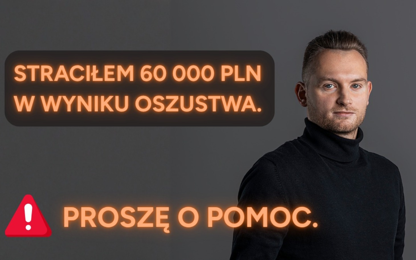 
        Mężczyzna zmartwiony po stracie pieniędzy, prosi o pomoc.
    