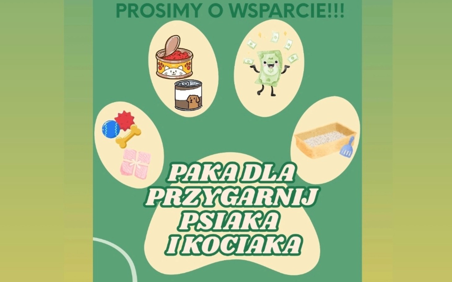 
        Plakat z prośbą o wsparcie dla psów i kotów.
    