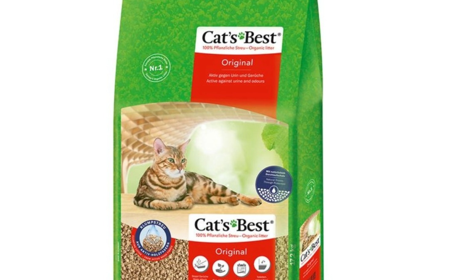 
        Opakowanie żwirku dla kotów z wizerunkiem kota.
    