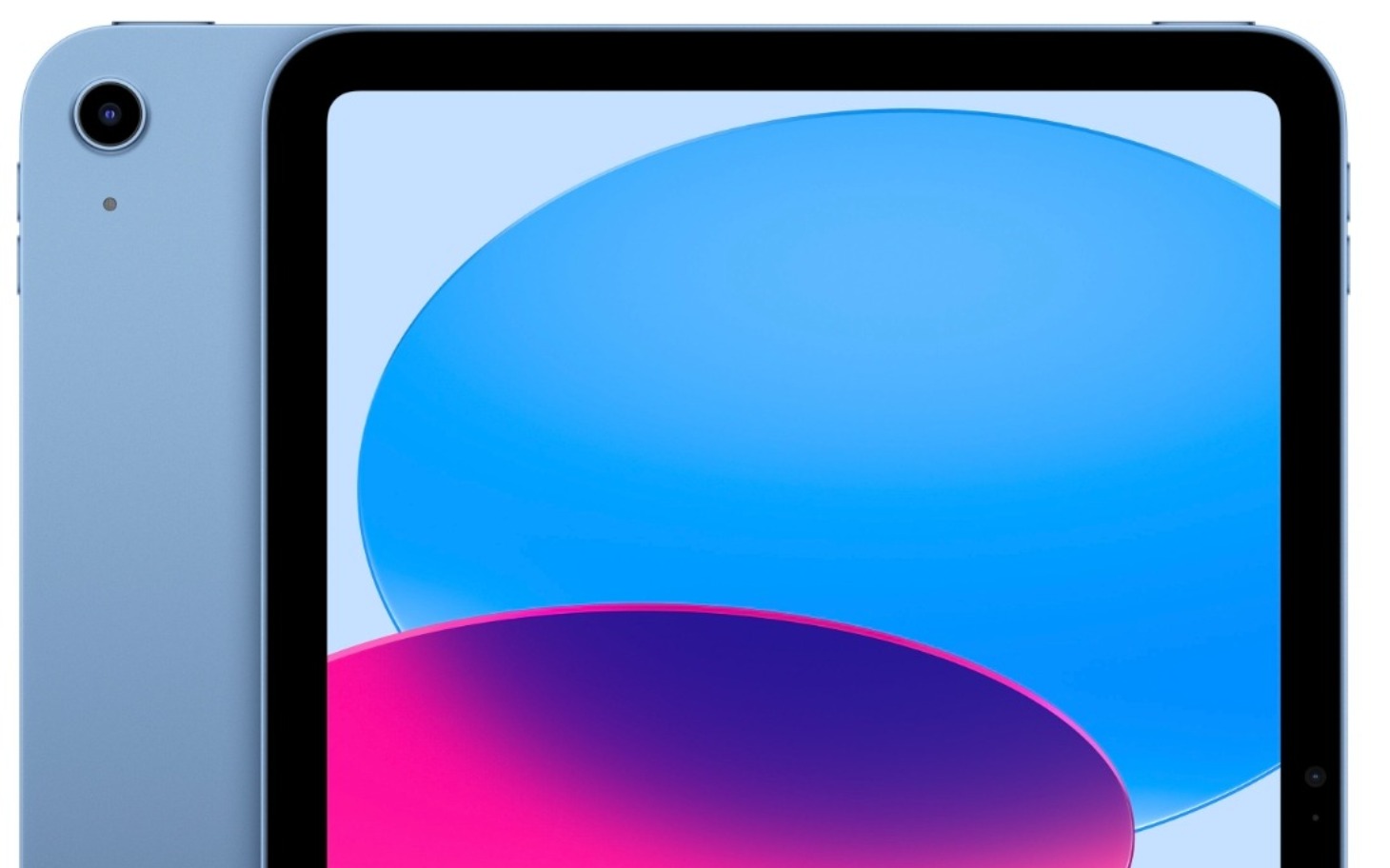 
        Tablet w kolorze niebieskim, z wyraźnym ekranem.
    