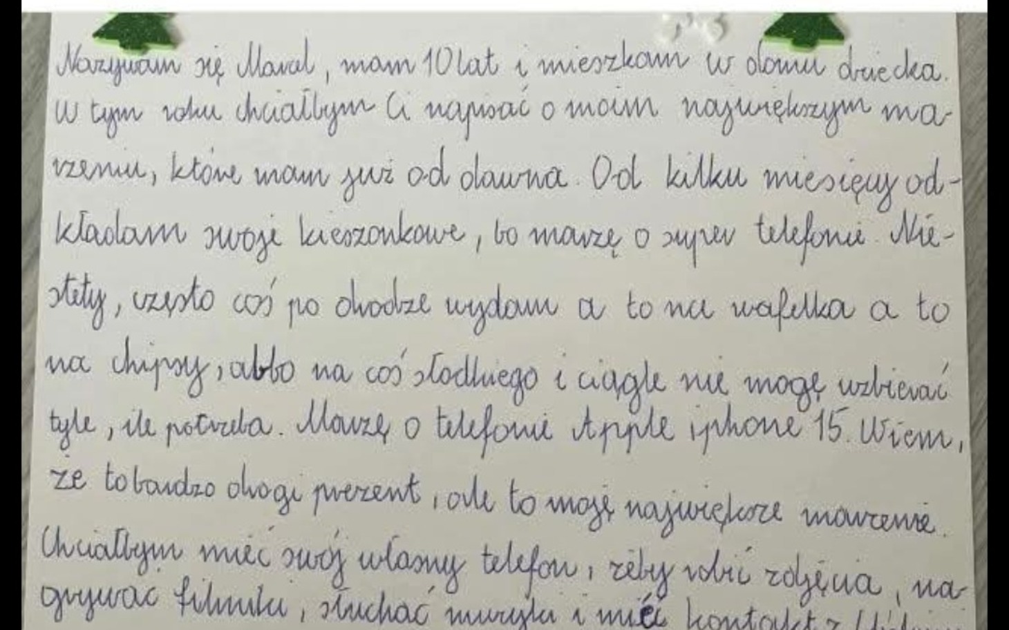 Ręcznie pisany list, w którym ktoś prosi o pomoc.