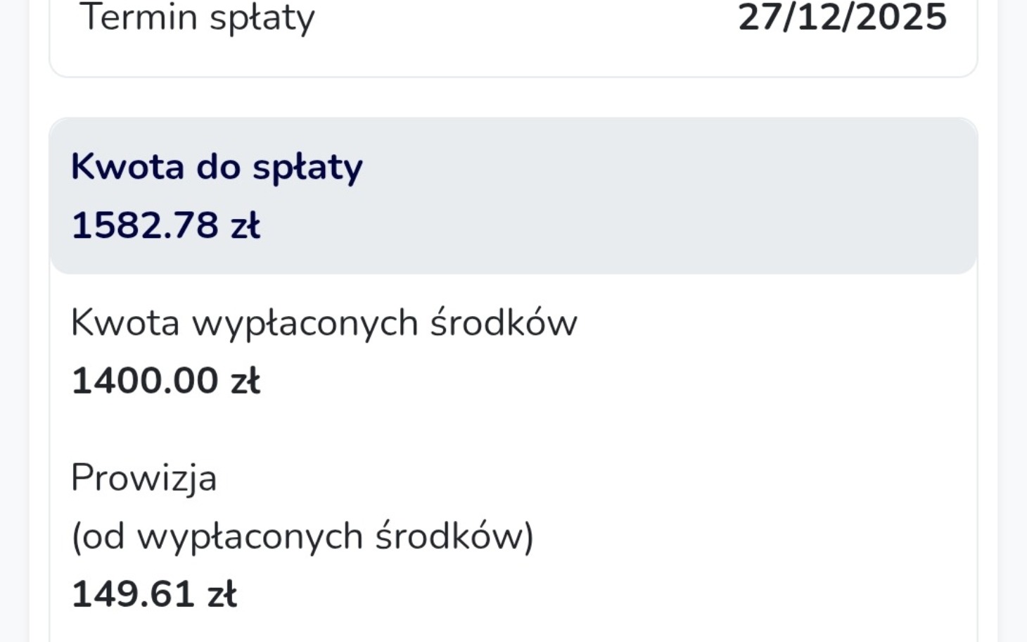 
        Zrzut ekranu z informacjami o płatności i kwotach.
    
