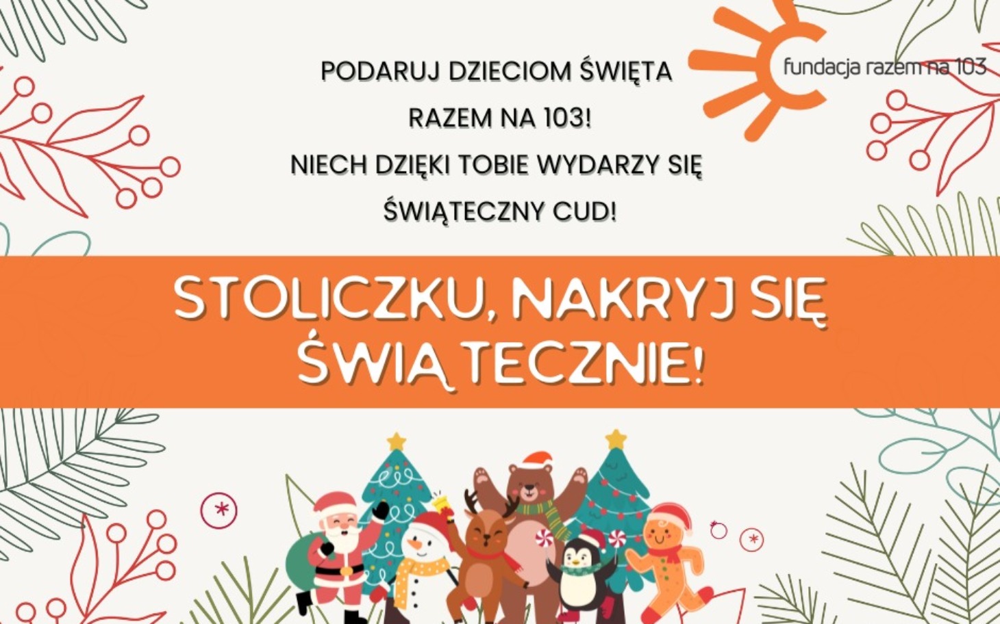 
        Plakat z życzeniami świątecznymi, z rysunkami zwierząt.
    