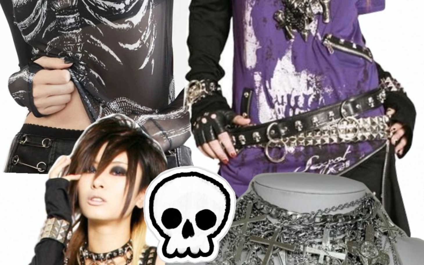 
        Kolaż stylizacji punkowych z biżuterią.
    