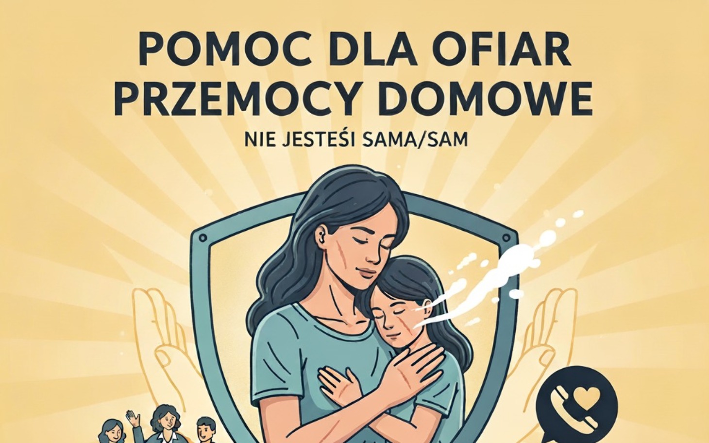 
        Plakat informujący o pomocy dla ofiar przemocy domowej.
    
