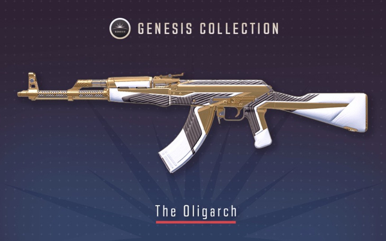 
        Stylowy karabin z kolekcji Genesis, ozdobiony złotymi akcentami.
    