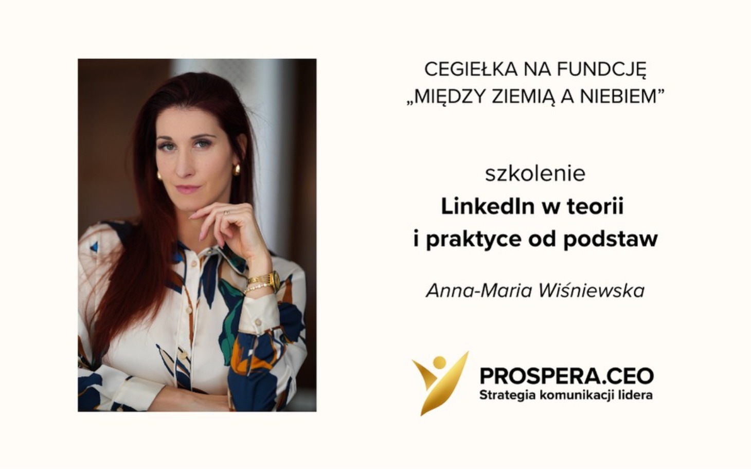 
        Kobieta w eleganckim stroju, promująca szkolenie.
    