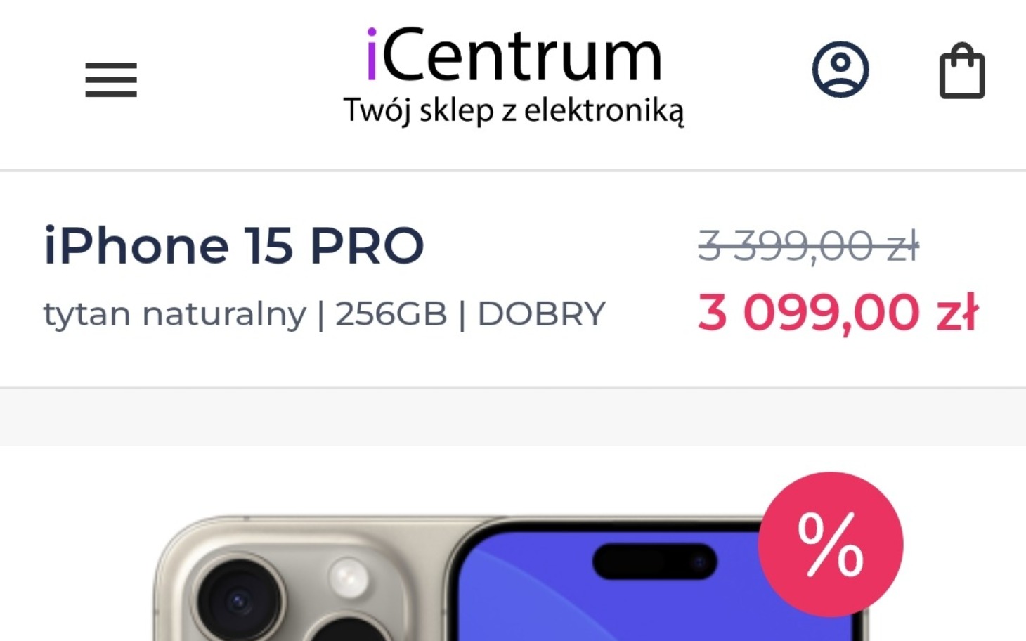 
        Zrzut ekranu z oferty iPhone 15 PRO w sklepie.
    