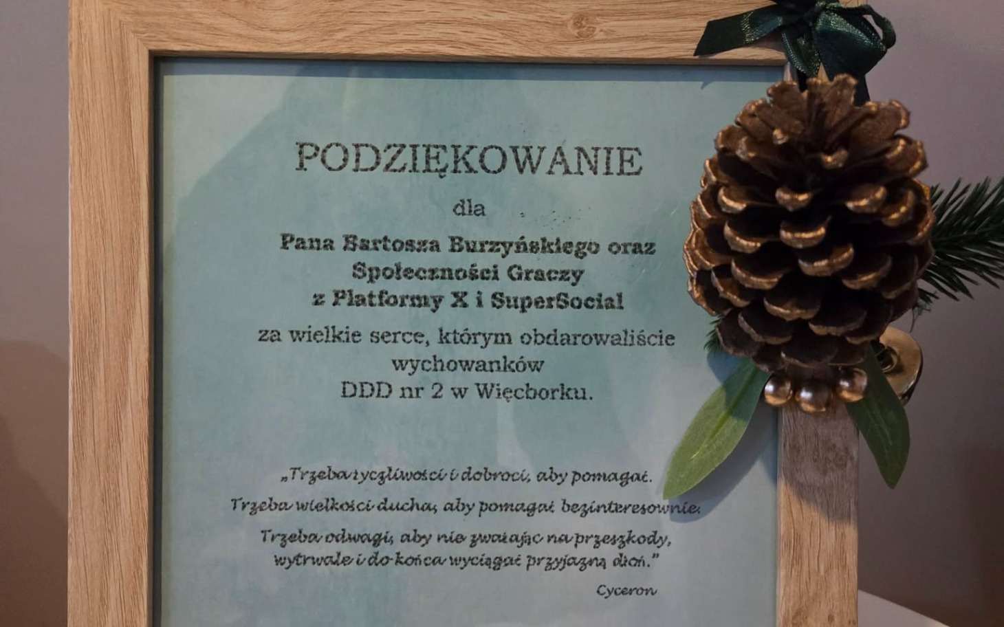 
        Podziękowanie w ramce z dekoracją świąteczną.
    