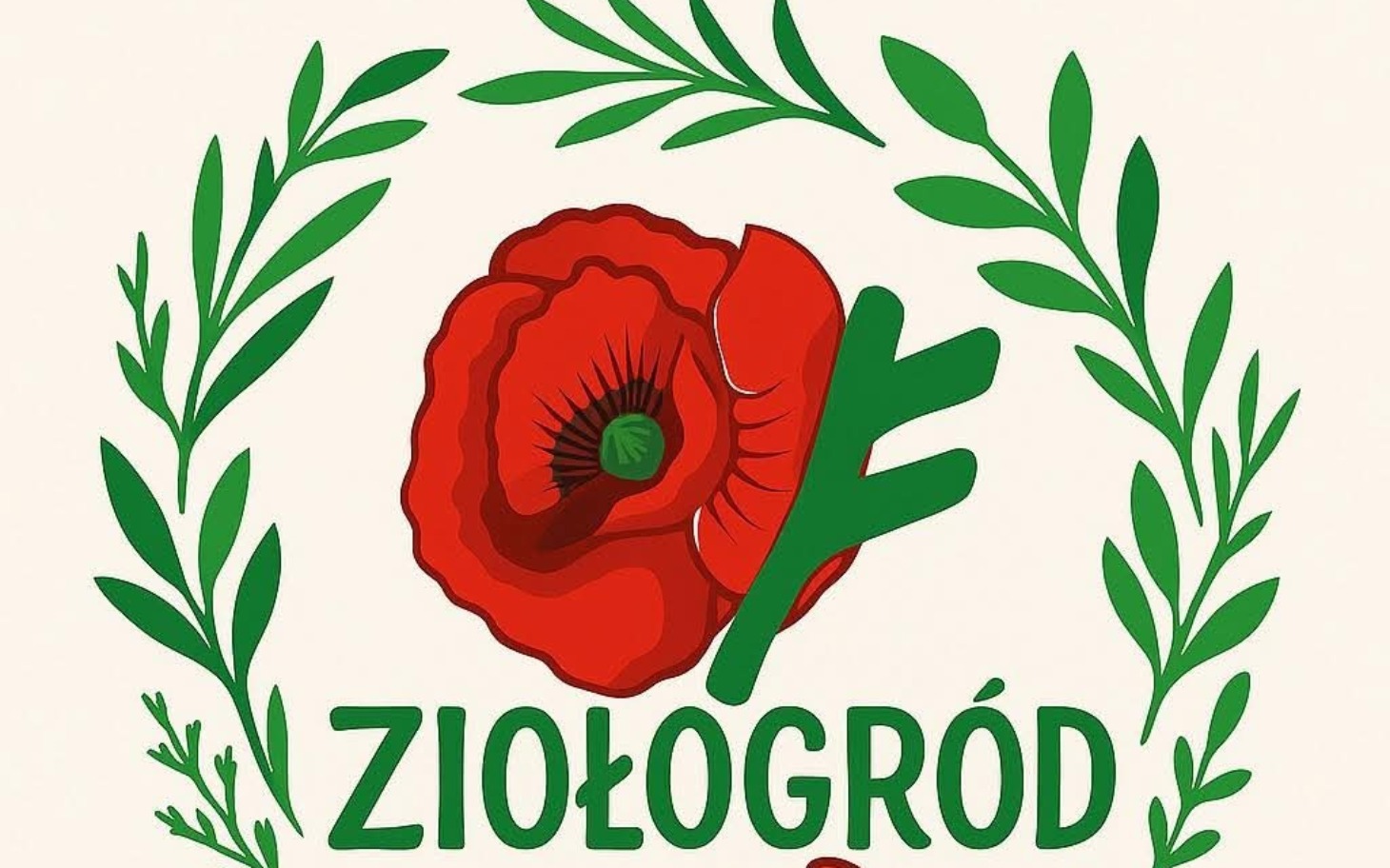 
        Logo Ziołogród z czerwonym makiem i zielonymi liśćmi.
    
