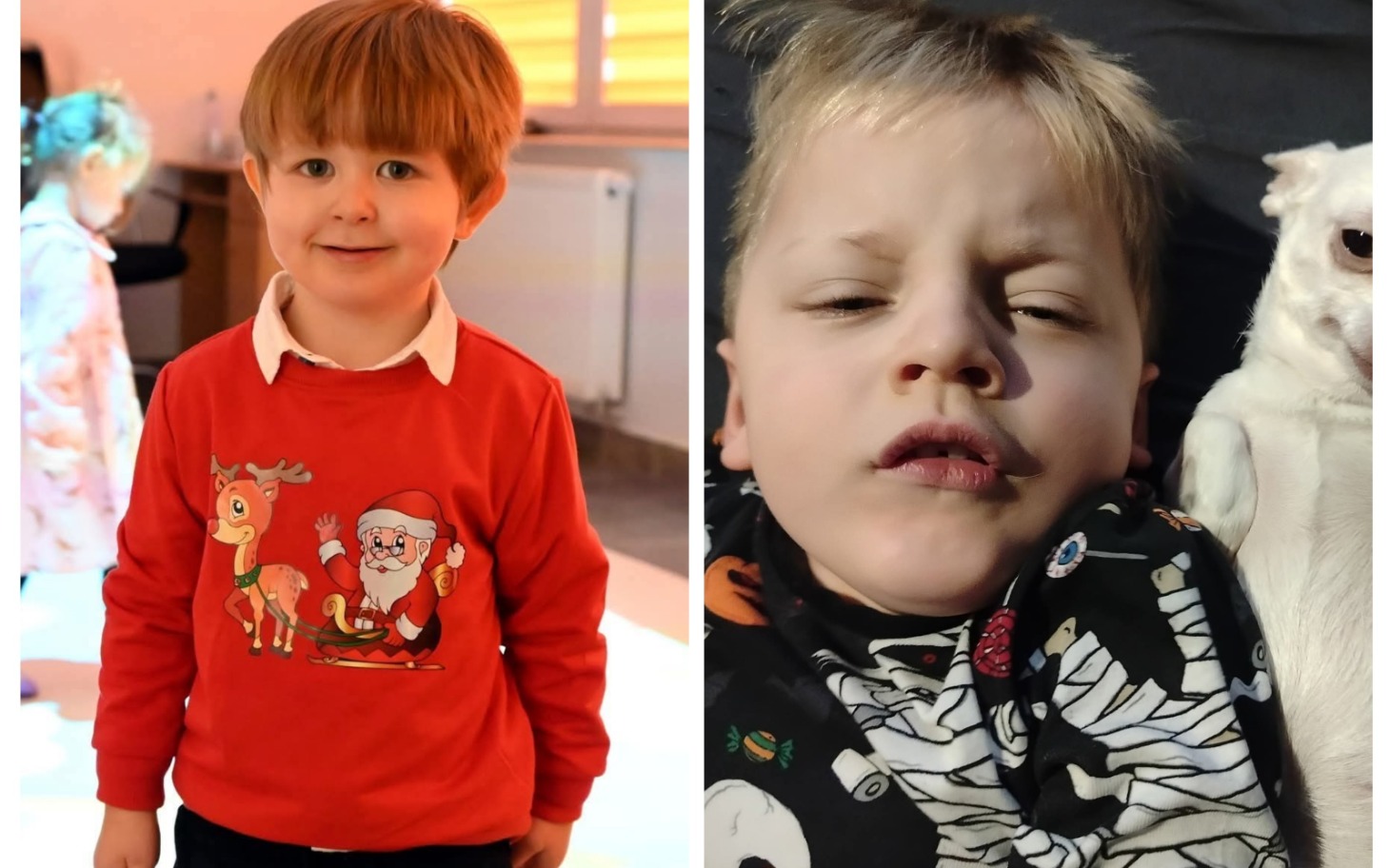 
        Dzieci w różnych pozach, jedno uśmiechnięte, drugie z dziwną miną.
    