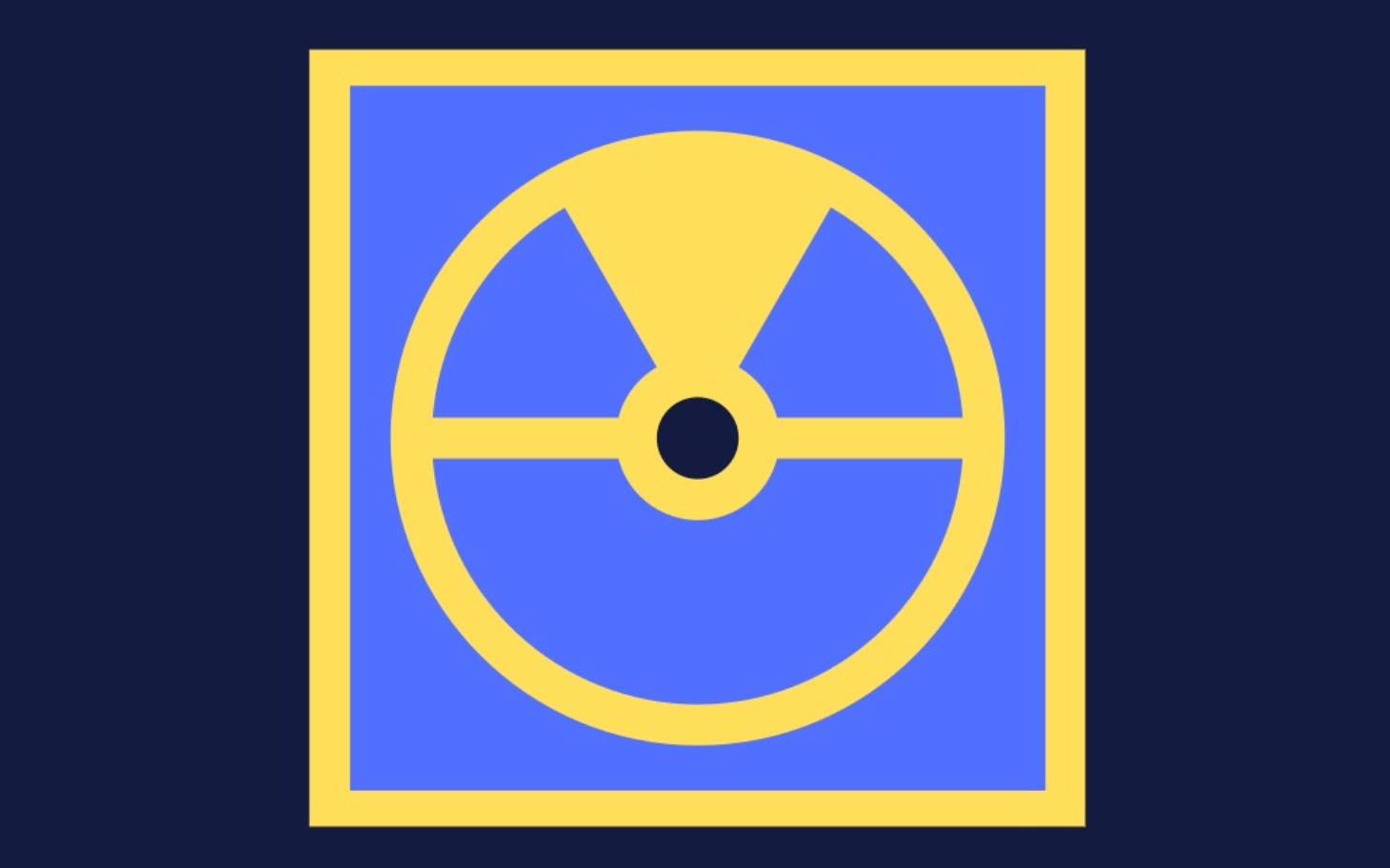 
        Symbol promieniowania w kolorach niebieskim i żółtym.
    