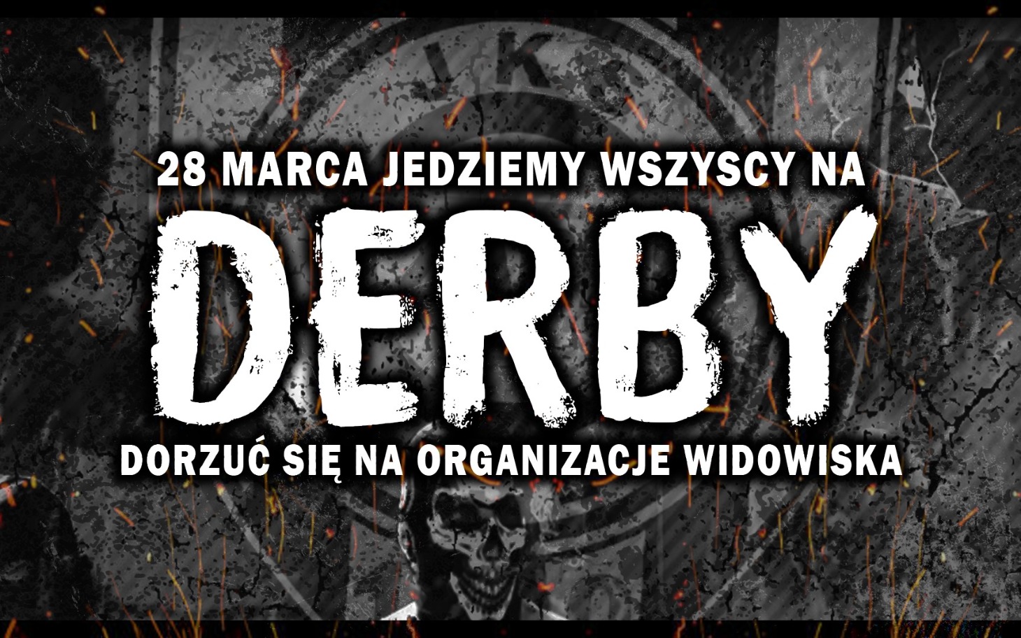 Plakat zapraszający na derby, z grafiką i datą wydarzenia.