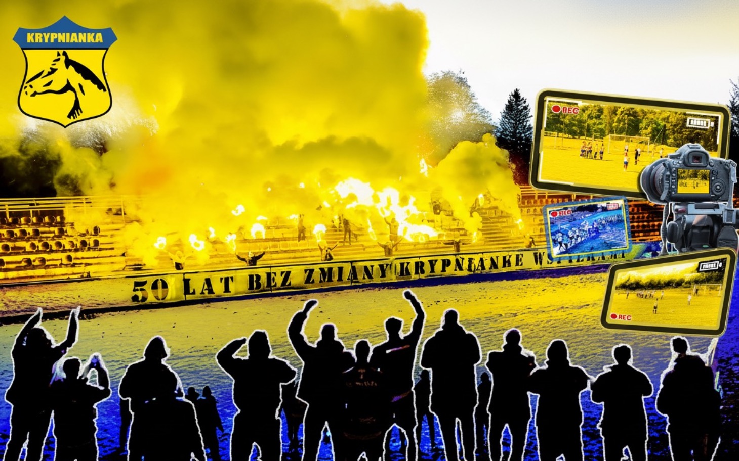 
        Fani na stadionie, świętujący 50-lecie klubu Krypnianka.
    