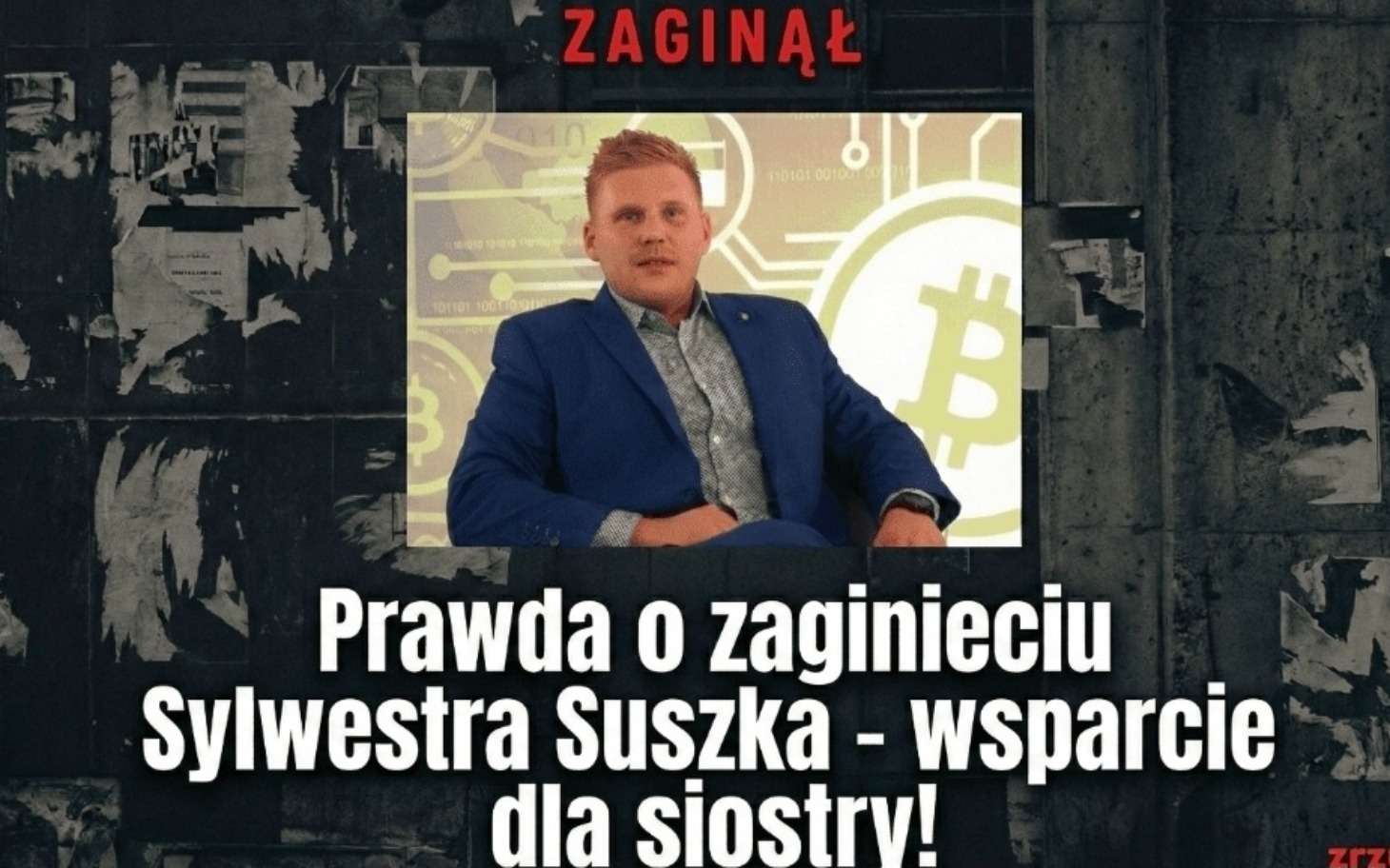 
        Mężczyzna na tle plakatu, informującego o zaginionym.
    