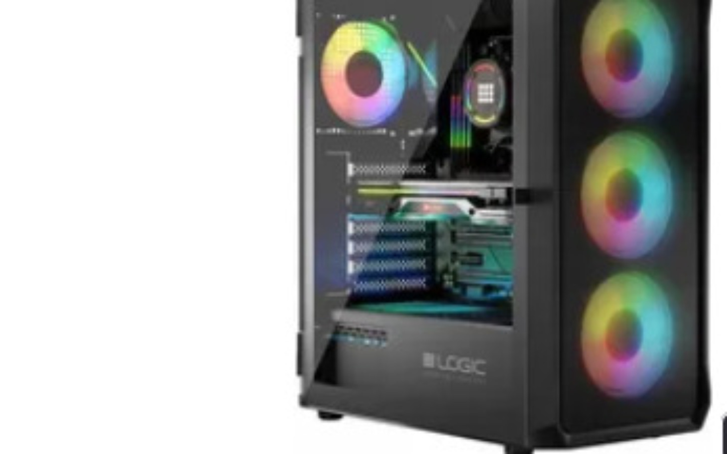 
        Nowoczesna obudowa komputera z kolorowymi wentylatorami.
    