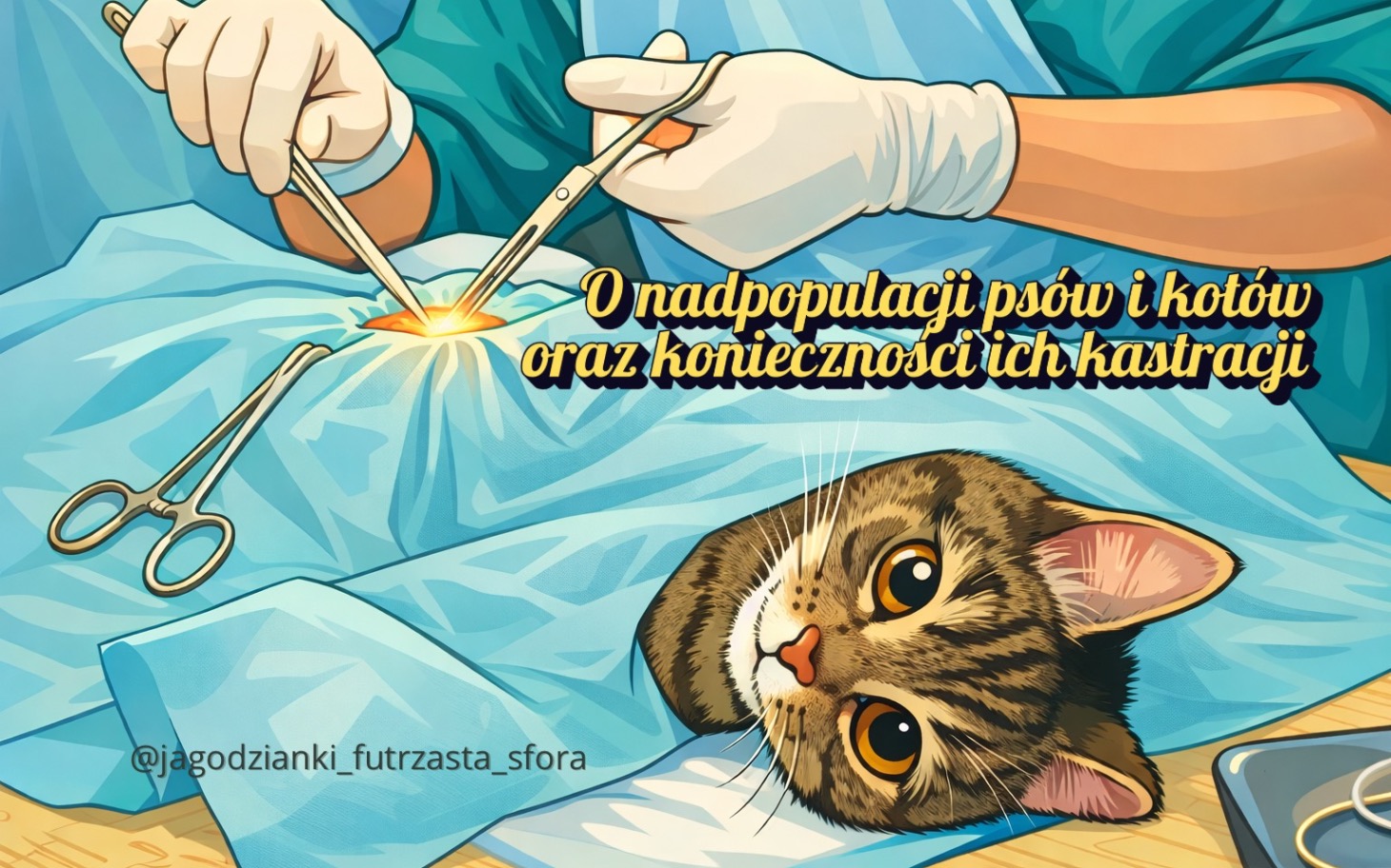 
        Ilustracja dotycząca kastracji psów i kotów oraz problemu ich nadpopulacji.
    