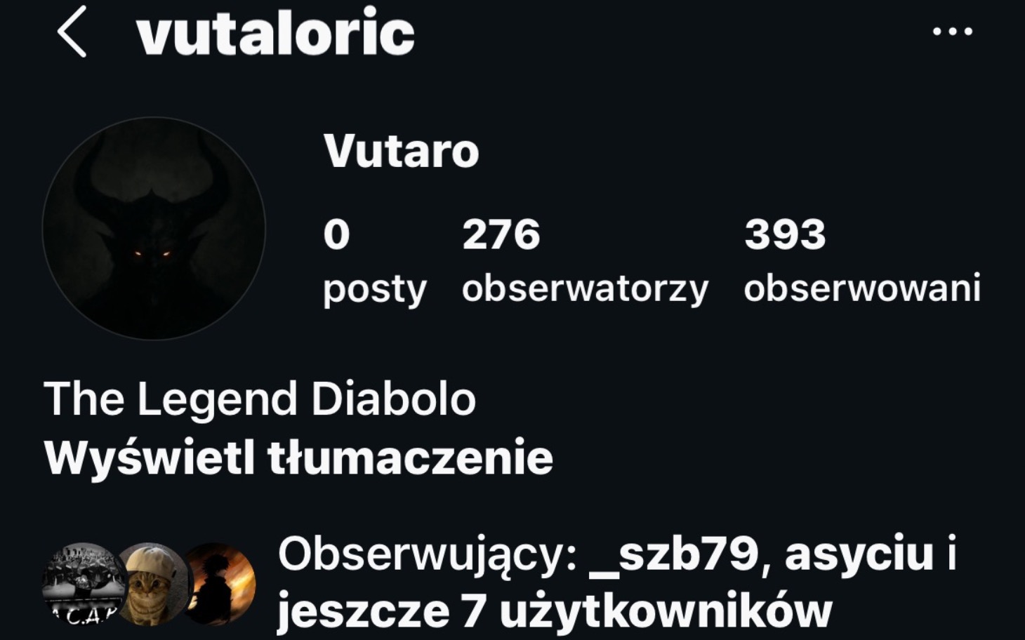 
        Profil użytkownika na Instagramie z mrocznym zdjęciem.
    