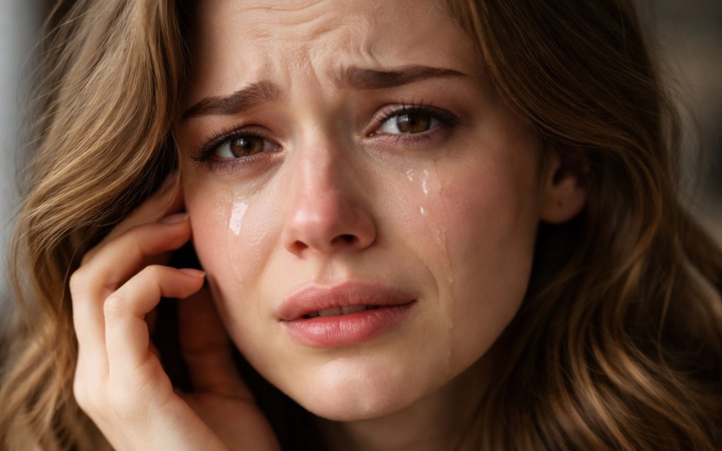 
        Zmartwiona kobieta z łzami w oczach.
    