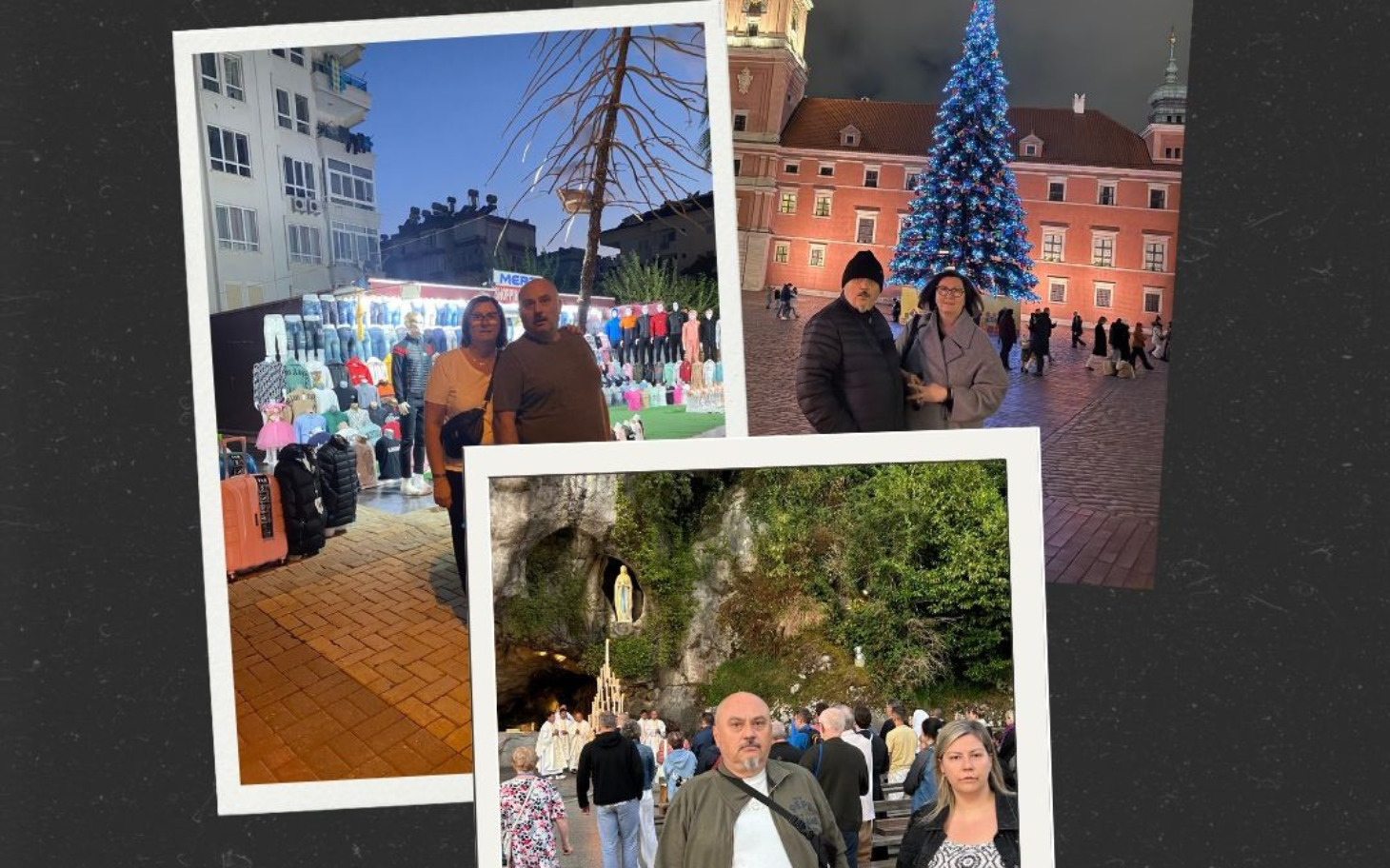 
        Kolaż zdjęć z różnych miejsc, w tym z jarmarku i świątecznego drzewa.
    