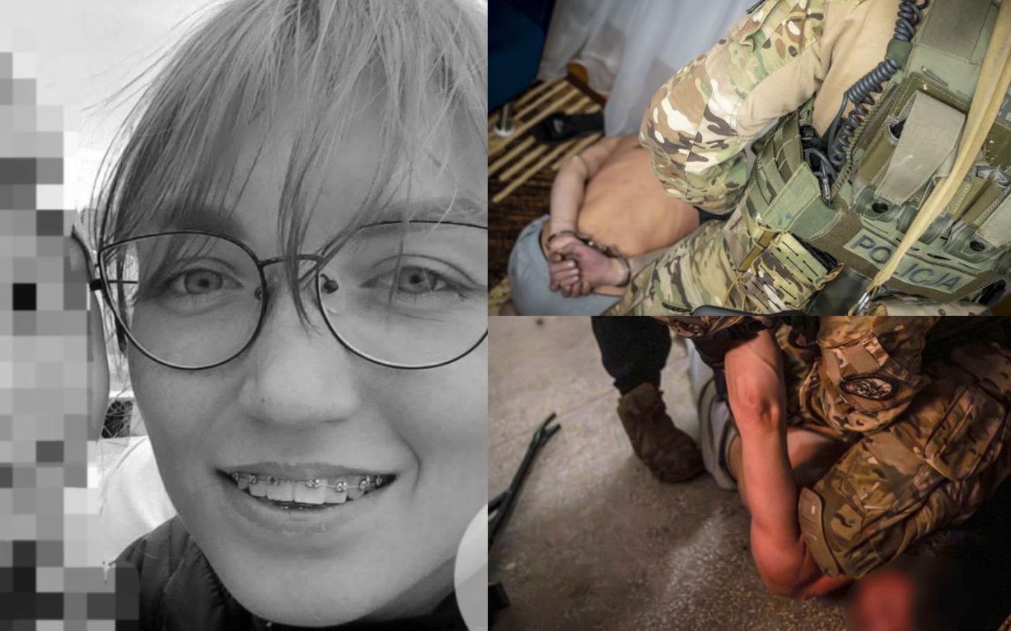 
        Kolaż zdjęć z osobą i interwencją policji.
    