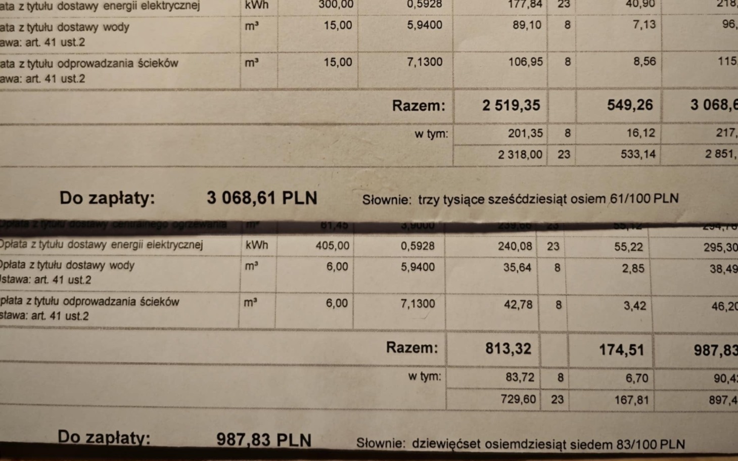 
        Rachunki za energię elektryczną i wodę.
    