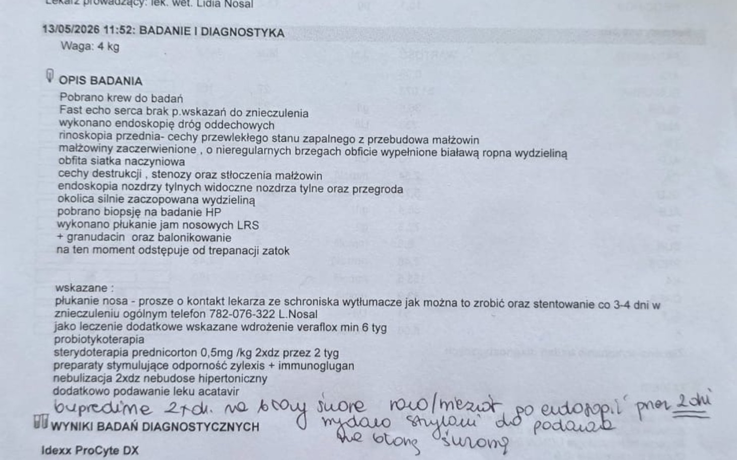
        Dokumentacja medyczna dotycząca badań i diagnozy.
    