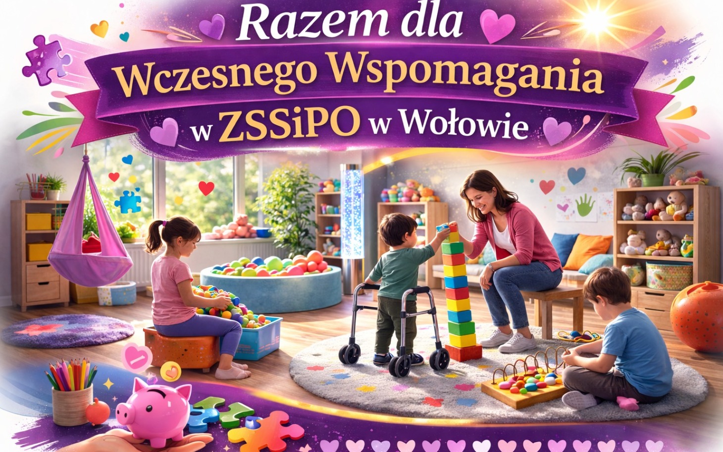 
        Dzieci bawiące się w kolorowym pokoju z zabawkami.
    