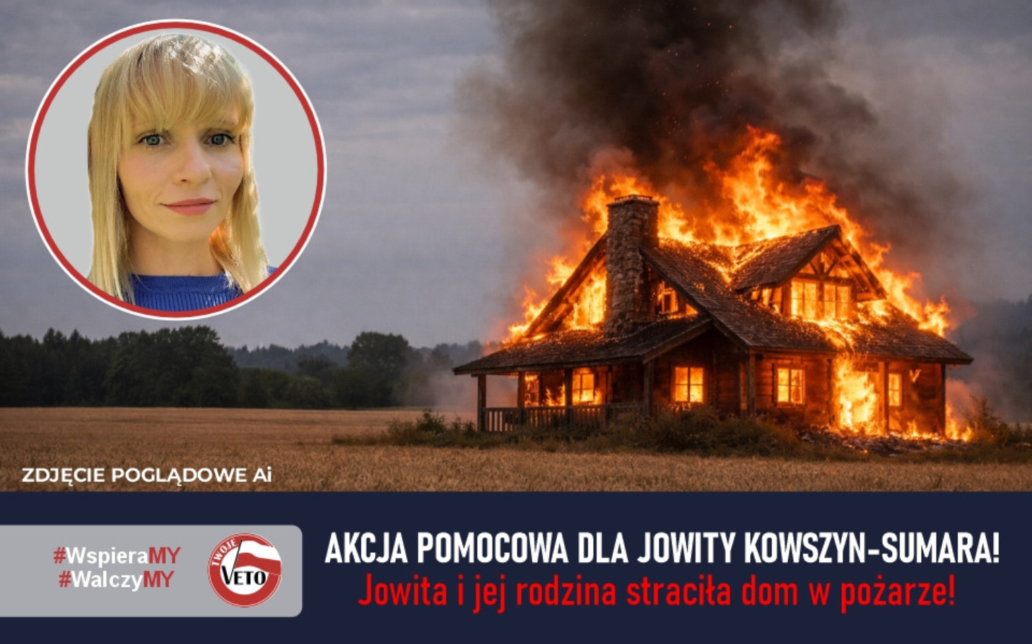 
        Dom w ogniu, akcja pomocowa dla rodziny po pożarze.
    