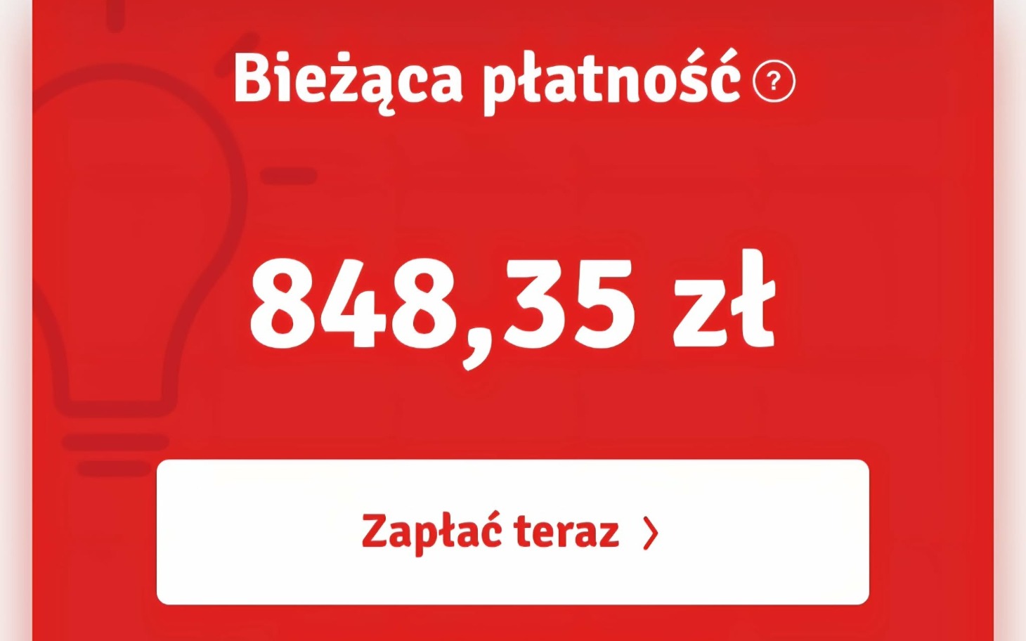 
        Ekran z informacją o bieżącej płatności w wysokości 848,35 zł.
    