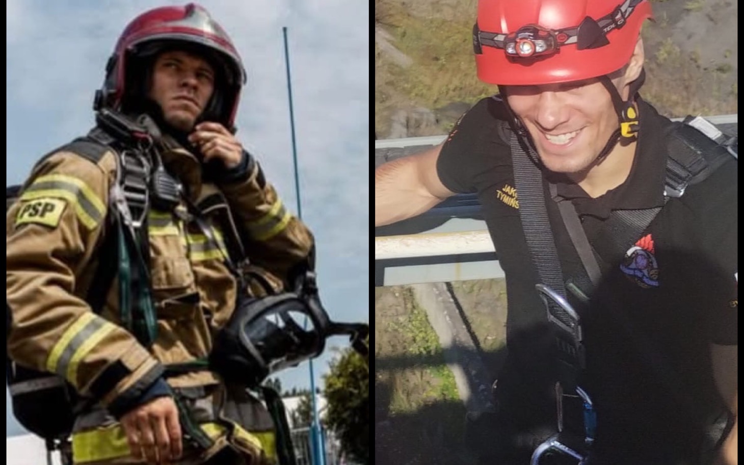 
        Dwóch ratowników w sprzęcie, gotowych do akcji.
    