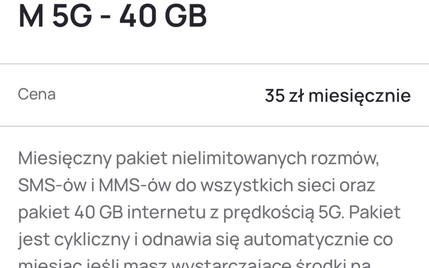 
        Informacje o pakiecie internetowym 5G z miesięczną opłatą.
    