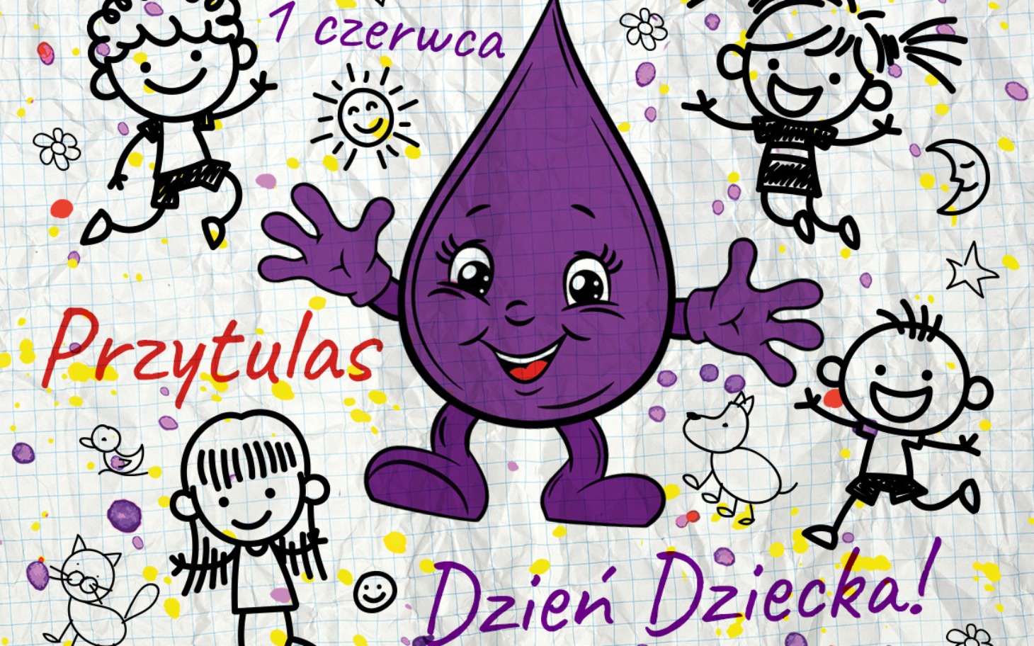 
        Kolorowa grafika z postacią i napisem 'Dzień Dziecka'.
    