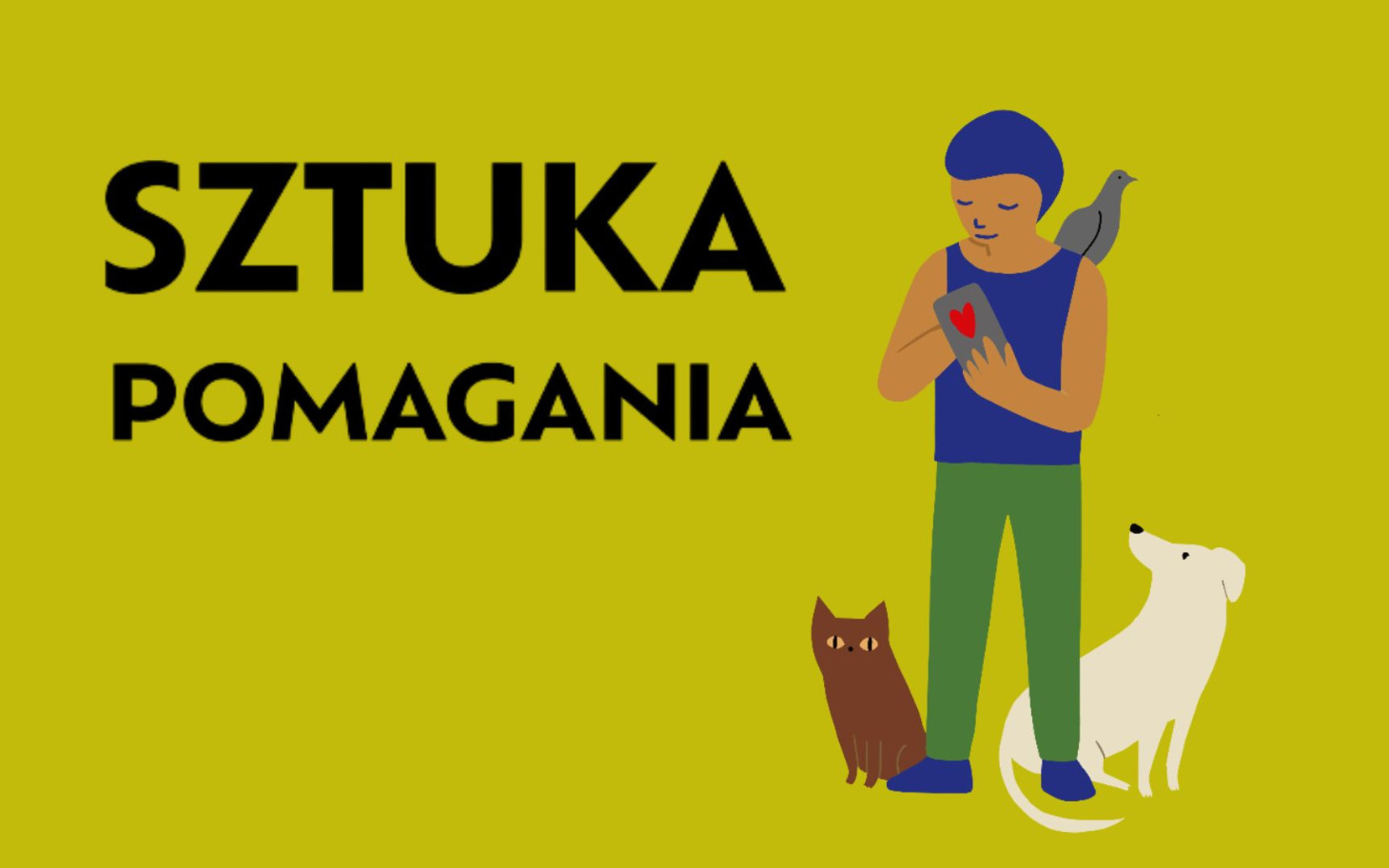 
        Ilustracja przedstawiająca osobę pomagającą zwierzętom.
    