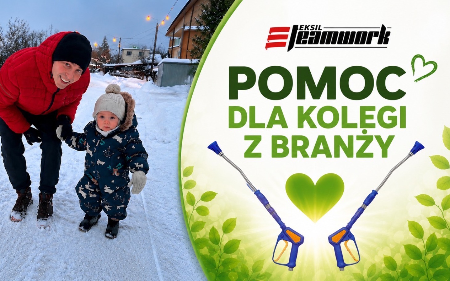 
        Rodzina na śniegu, wspierająca kolegę z branży.
    