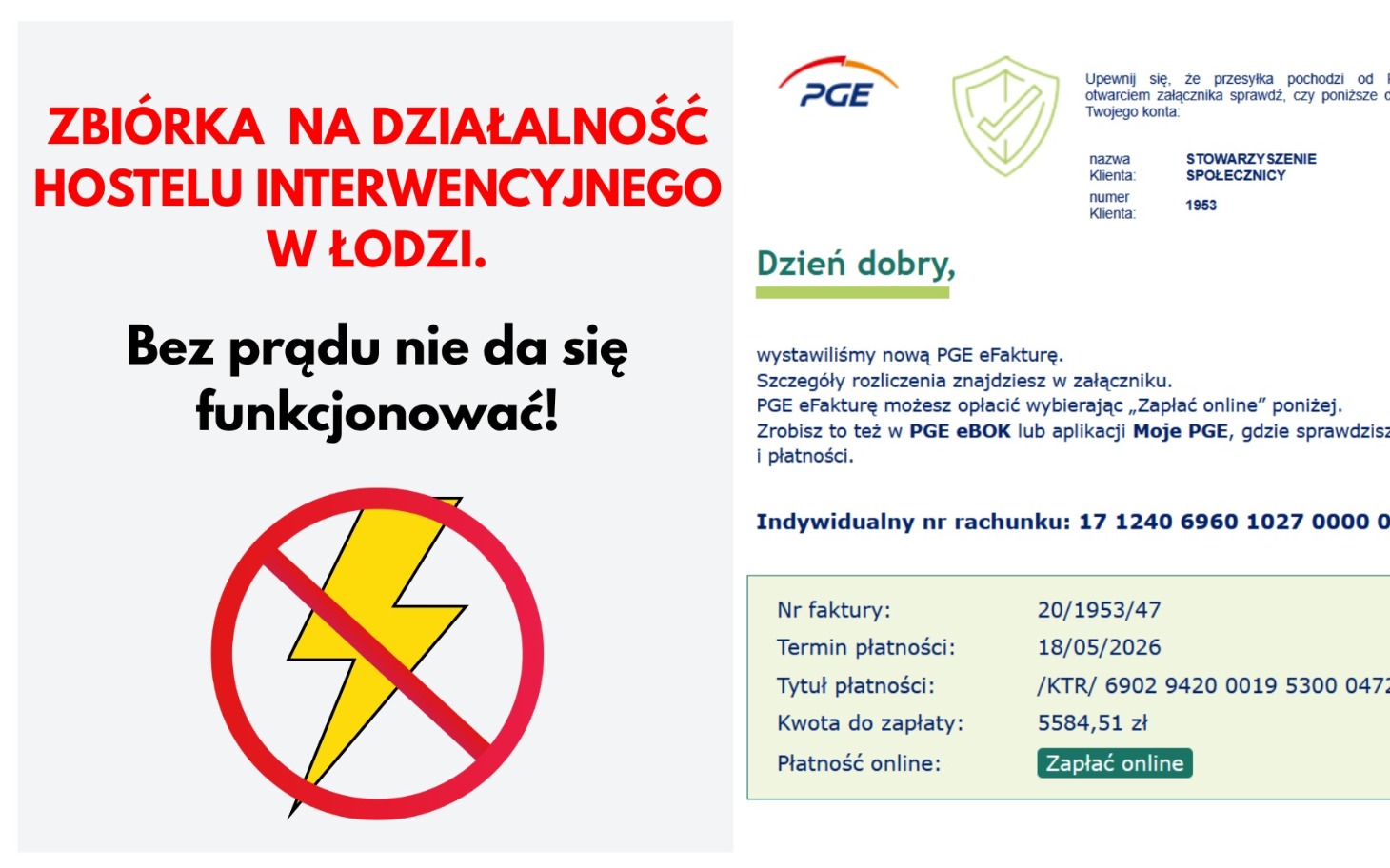 
        Ogłoszenie o zbiórce na działalność hostelu interwencyjnego w Łodzi.
    