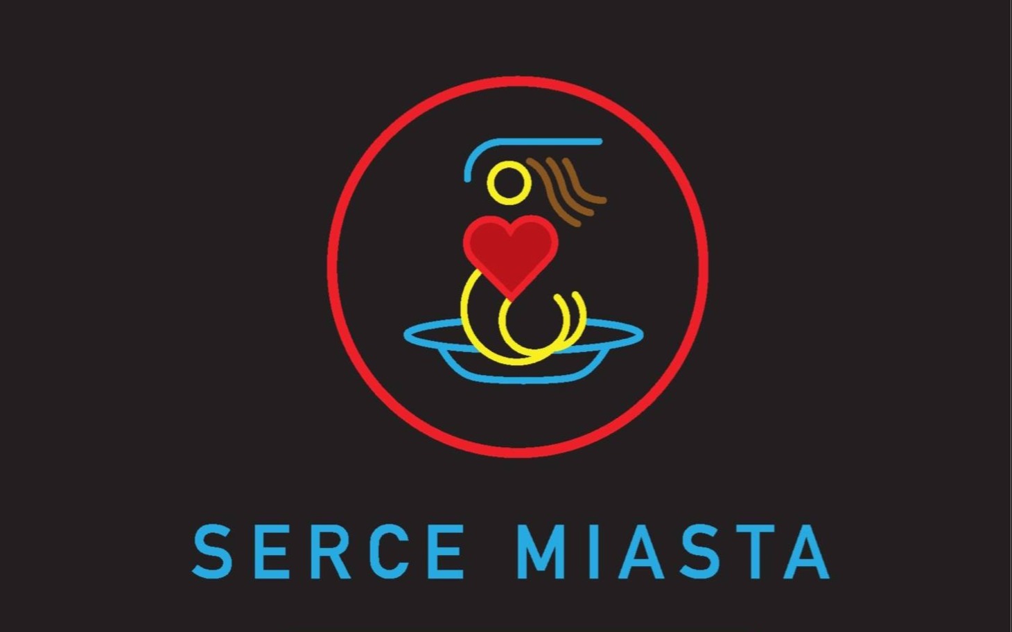 
        Logo Sercem Miasta w okręgu na czarnym tle – symbol fundacji.
    